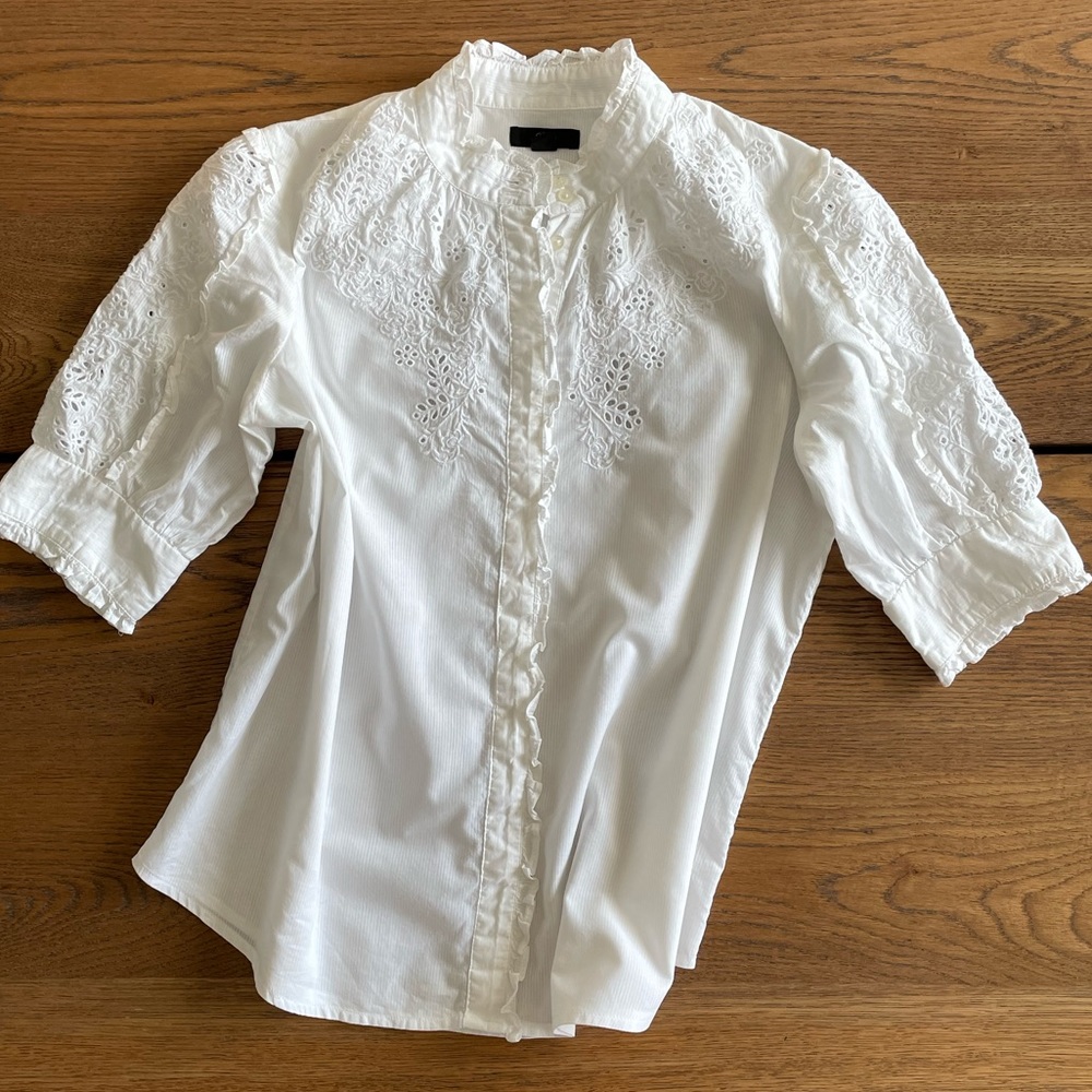 J.Crew Women's White Embroidered Eyelet Blouse